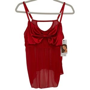 Daisy Fuentes Babydoll Top Women XL Red NWT Sheer Mesh Satin Bow Lingerie